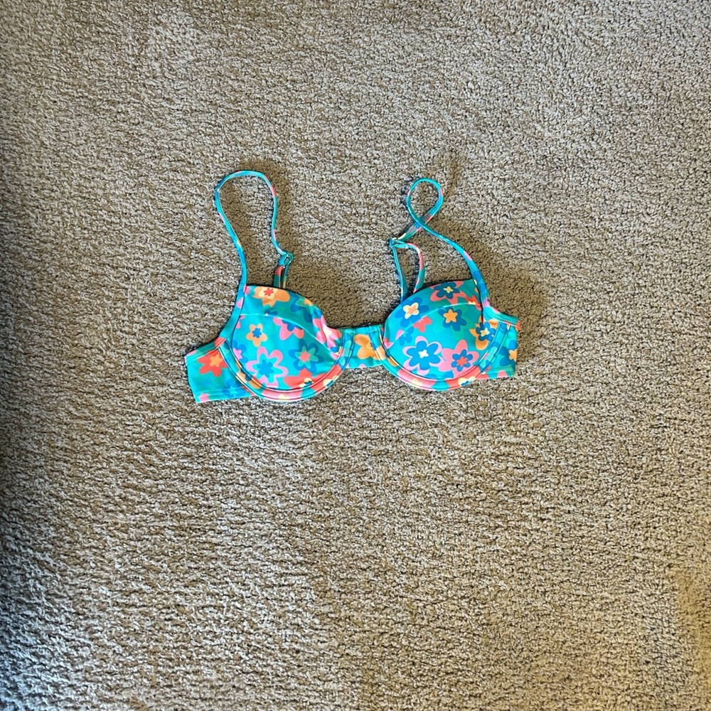 Floral Bikini Top - Blue and Pink